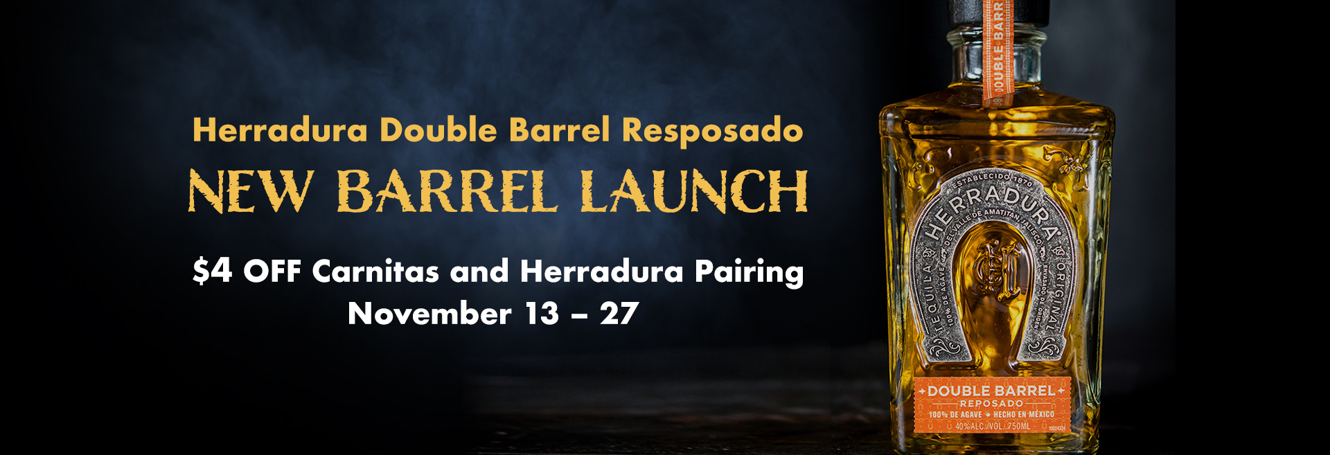 Herradura Double Barrel Resposado, exclusively at Miguel's Restaurant