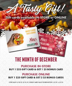 A Tasty Gift! Miguel's Restaurant Gift Cards