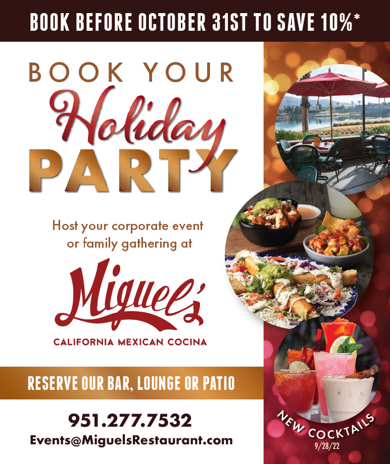Save 10% on your Holiday Parties at Miguel's Restaurant by booking early!