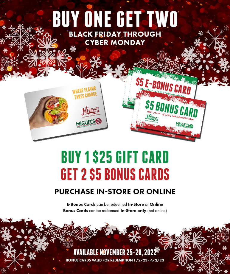 Black Friday Gift Cards Specials from Miguel's Restaurant